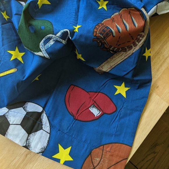 NEW Blue Sports Print Pillow Sham & Twin Size Dust Ruffle and Accent Pillows - Picture 2 of 14